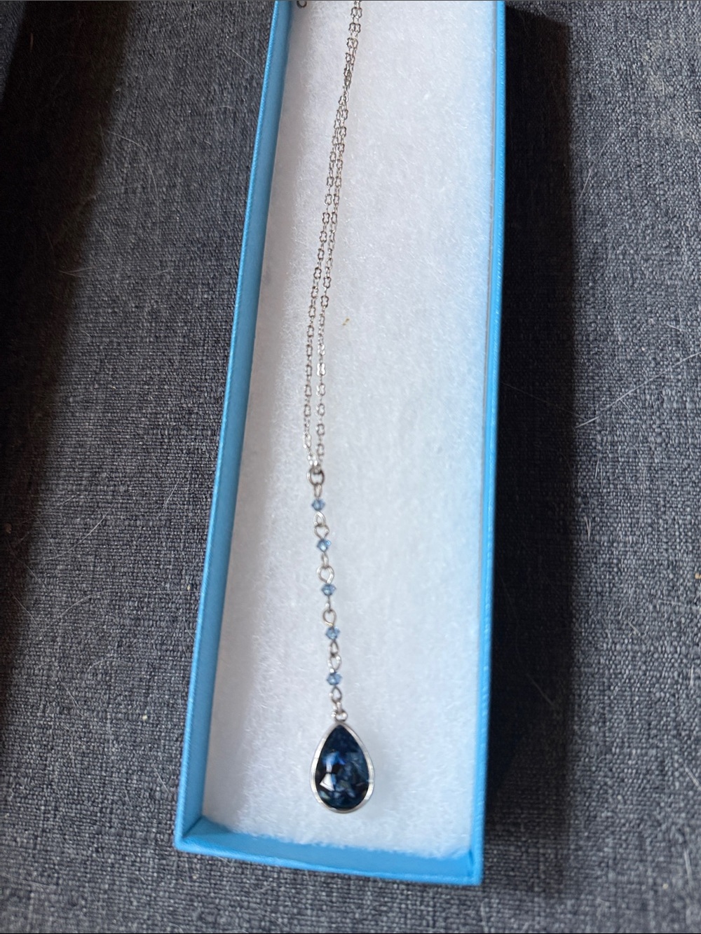 Touchstone Crystal Silver Necklace with Deep Blue Teardrop Pendant
